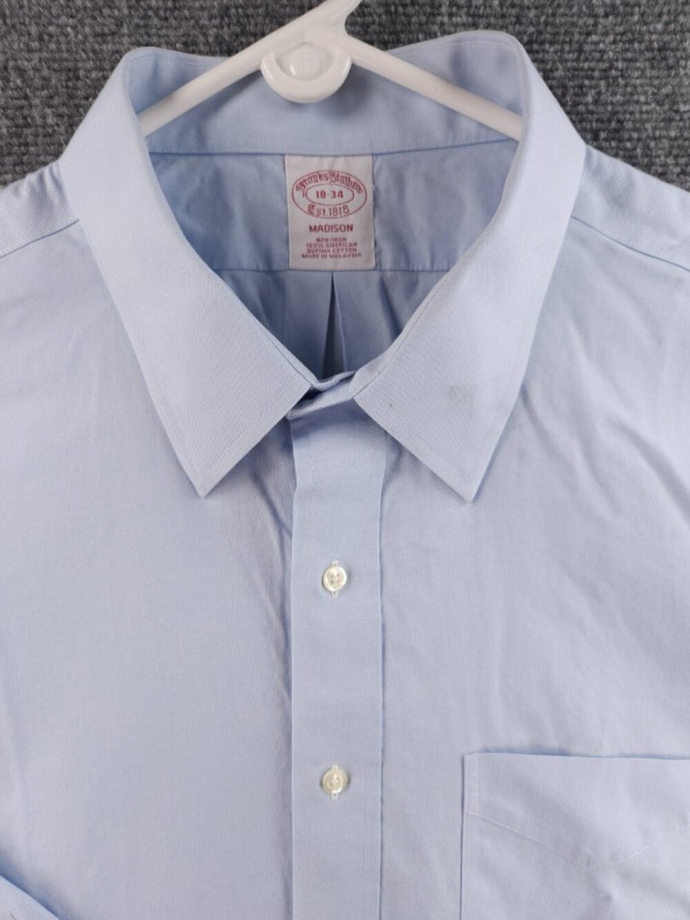 Brooks Brothers Non-Iron Madison Cotton 18 34 Point Blue Button Up Mens Pocket